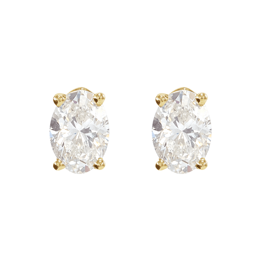 Oval Diamond Stud Earrings – 14K Solid Gold (1/10 CTW)
