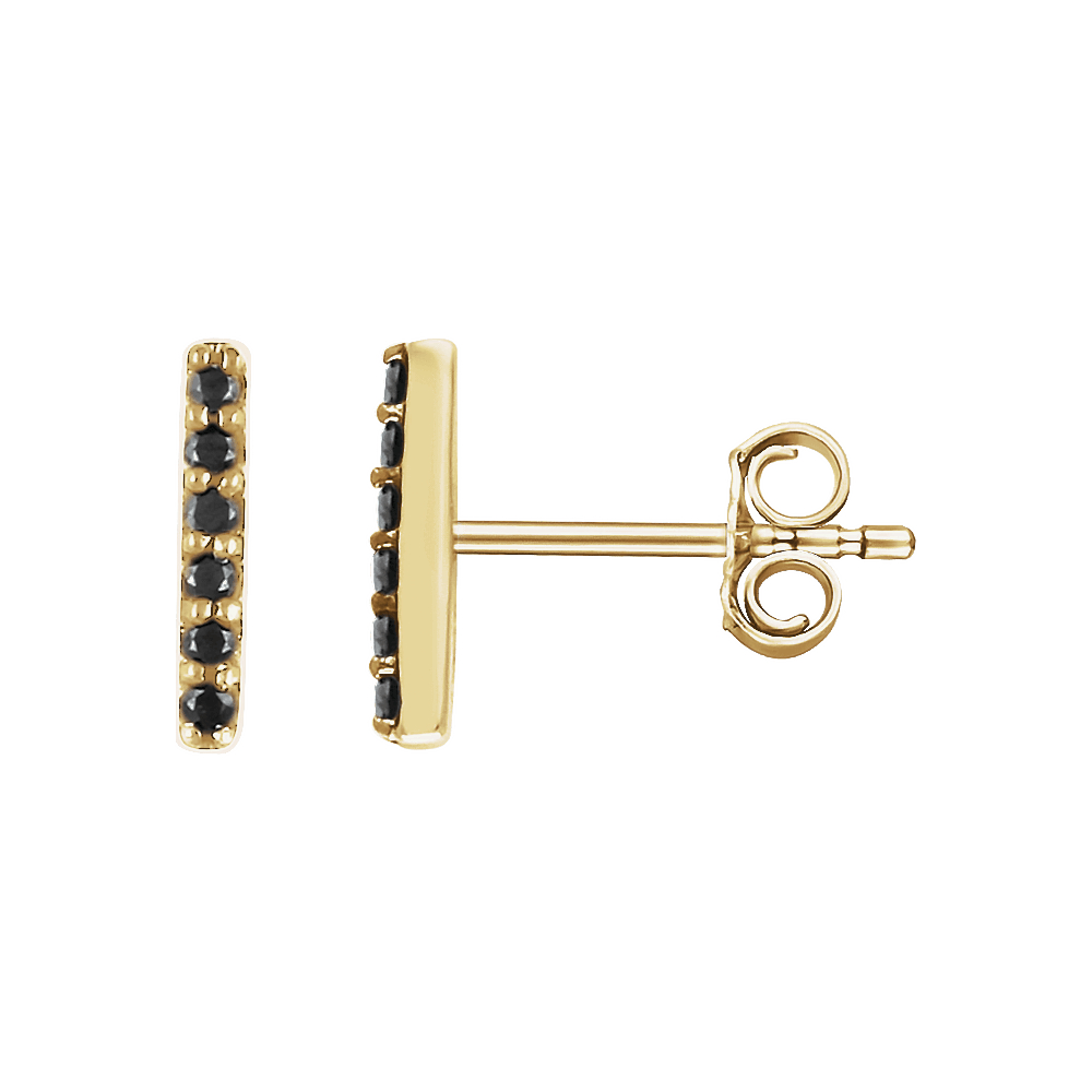 Black Diamond Bar Earrings – 14K Solid Gold (0.10 CTW)