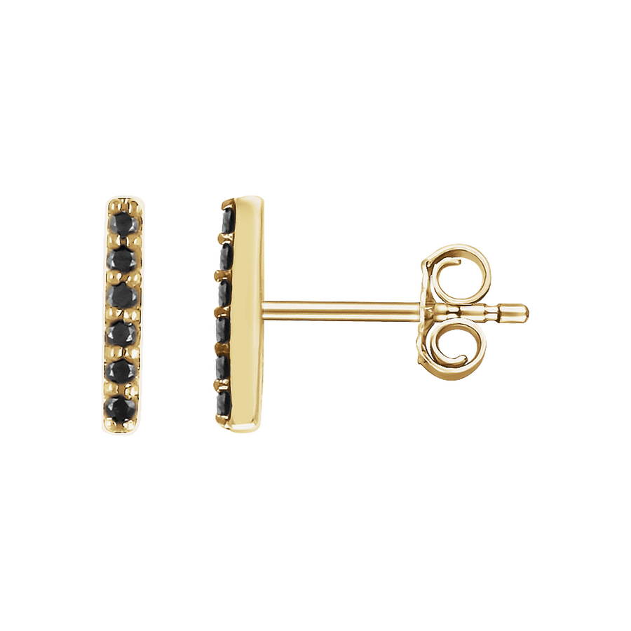 Black Diamond Bar Earrings – 14K Solid Gold (0.10 CTW)