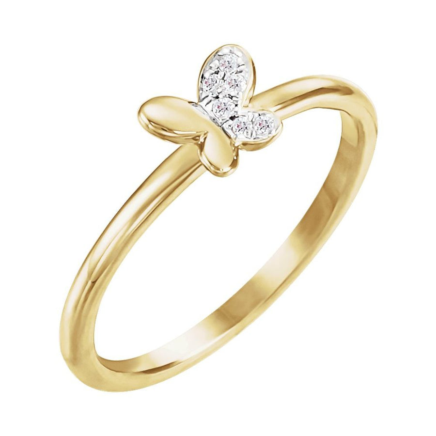 Youth Butterfly Ring 14K Solid Gold with 0.02 CTW Natural Diamonds