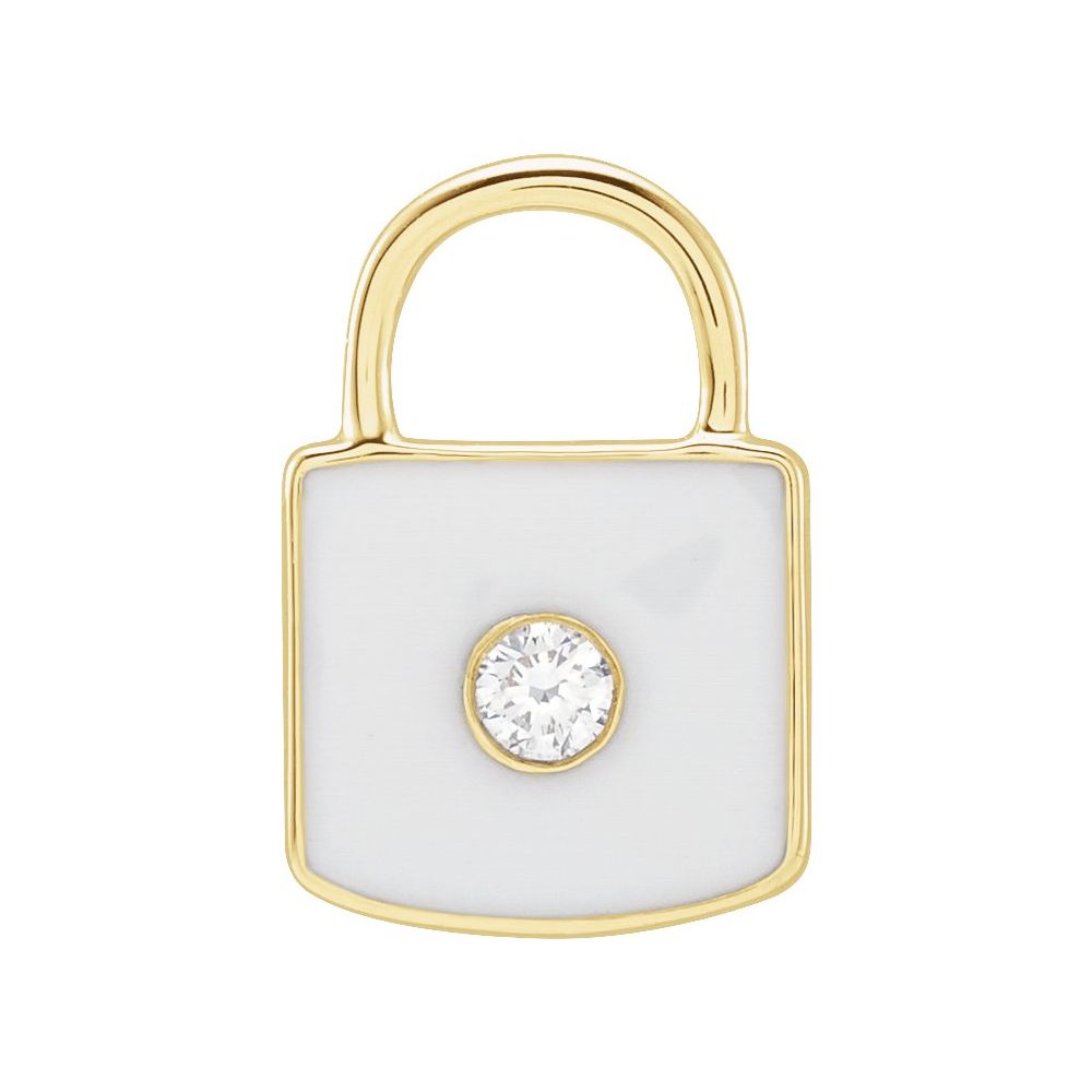 Accented Enamel Lock Charm/Pendant - 14K Solid Gold