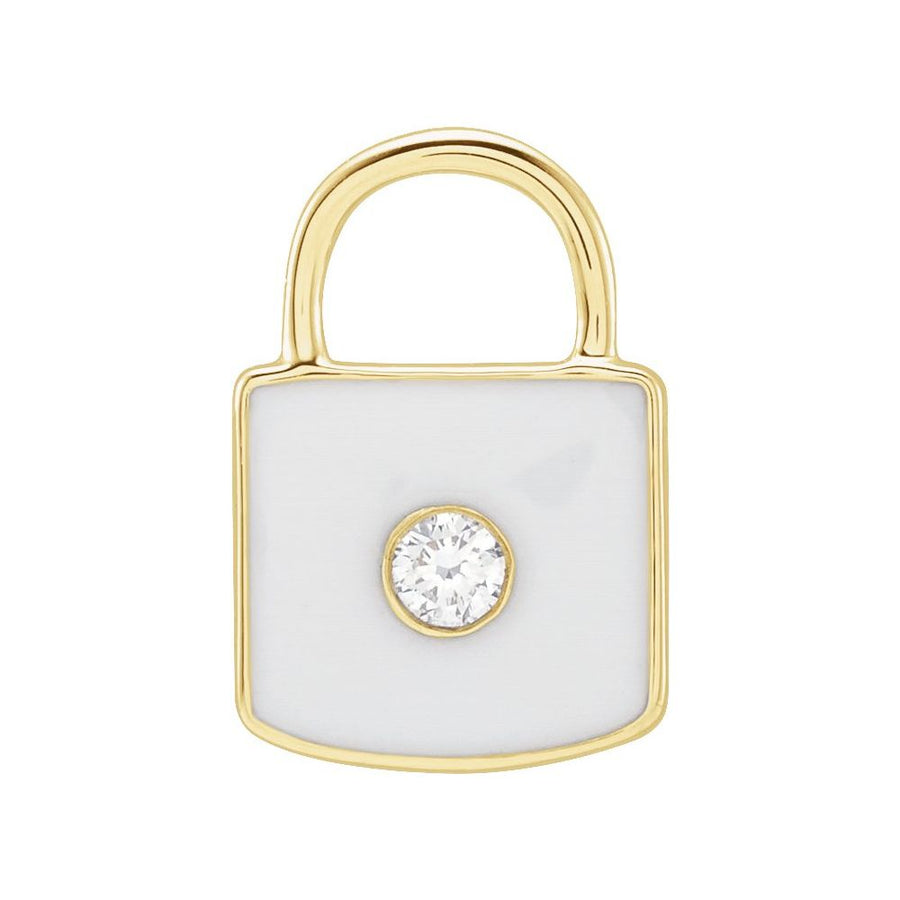 Accented Enamel Lock Charm/Pendant - 14K Solid Gold