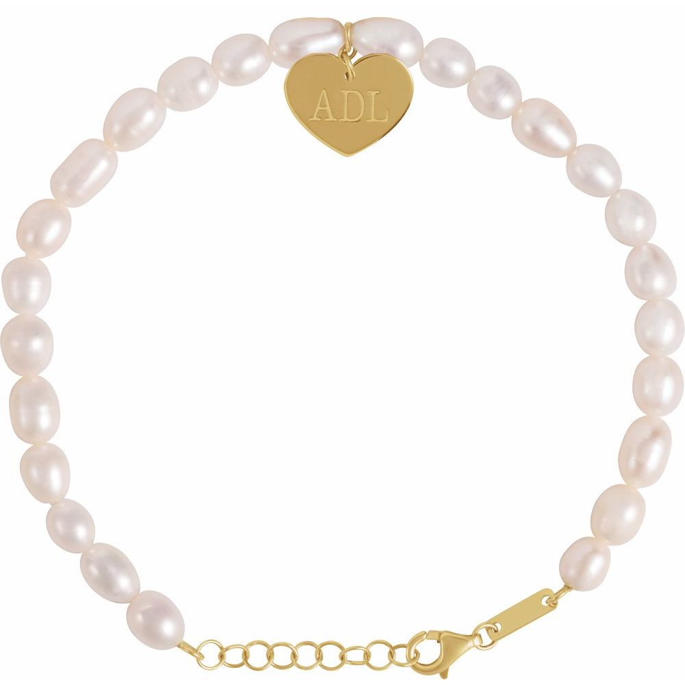 Pearl & Heart Bracelet – 14K Solid Yellow Gold