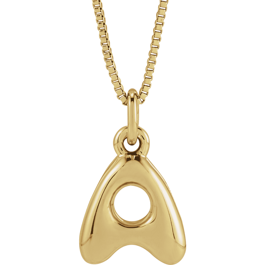 14K solid gold bubble initial necklace with ‘A’ pendant on 18-inch box chain