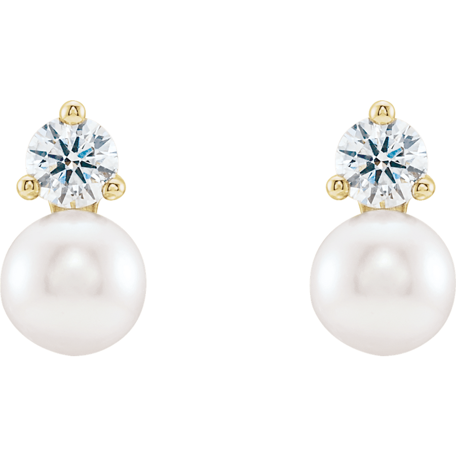 Cultured Pearl & 0.50 CTW Diamond Accented Stud Earrings – 14K Solid Gold