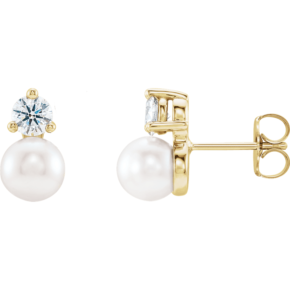 Petite Cultured Pearl & Diamond Stud Earrings (0.125 CTW) – 14K Solid Gold