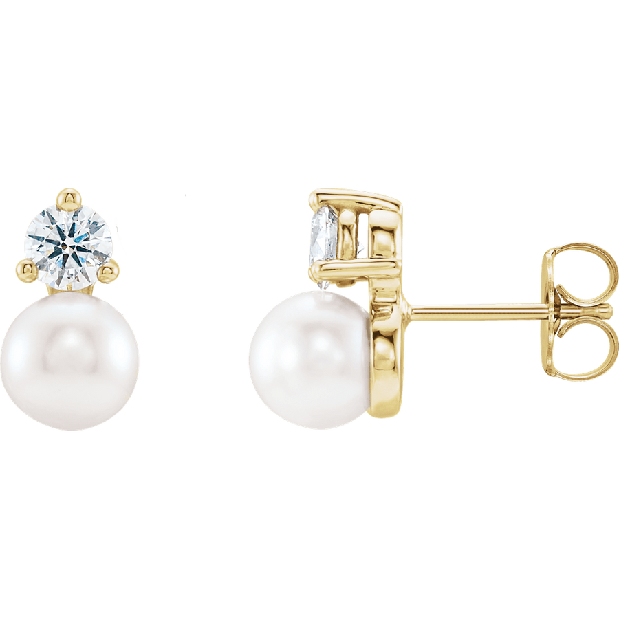 Petite Cultured Pearl & Diamond Stud Earrings (0.125 CTW) – 14K Solid Gold