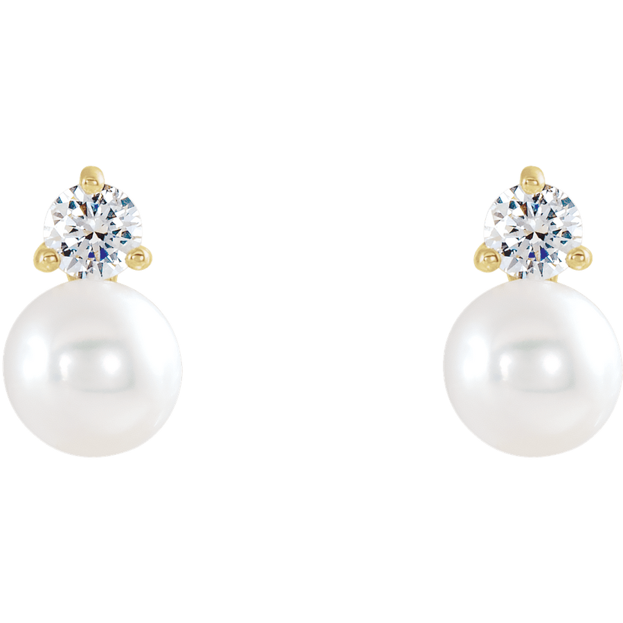 Petite Cultured Pearl & Diamond Stud Earrings (0.125 CTW) – 14K Solid Gold