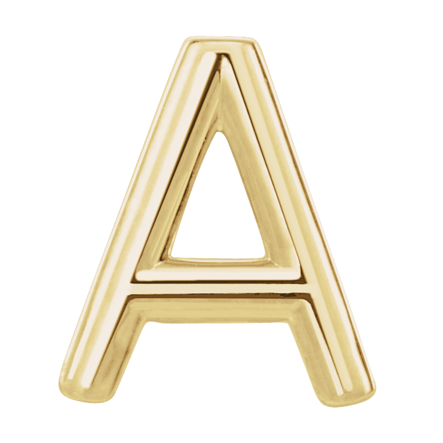 14K yellow gold script initial A earring
