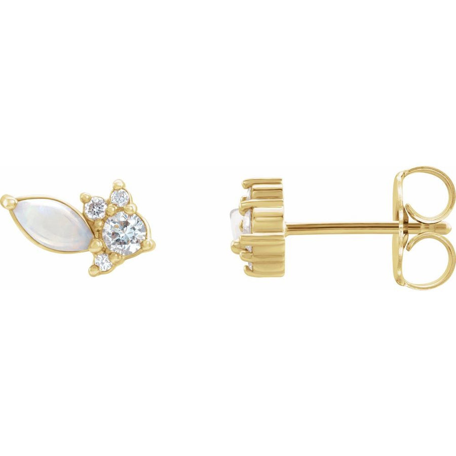 Marquise Diamond Cluster Studs • 0.08 CTW Natural Diamonds • 14K Solid Gold