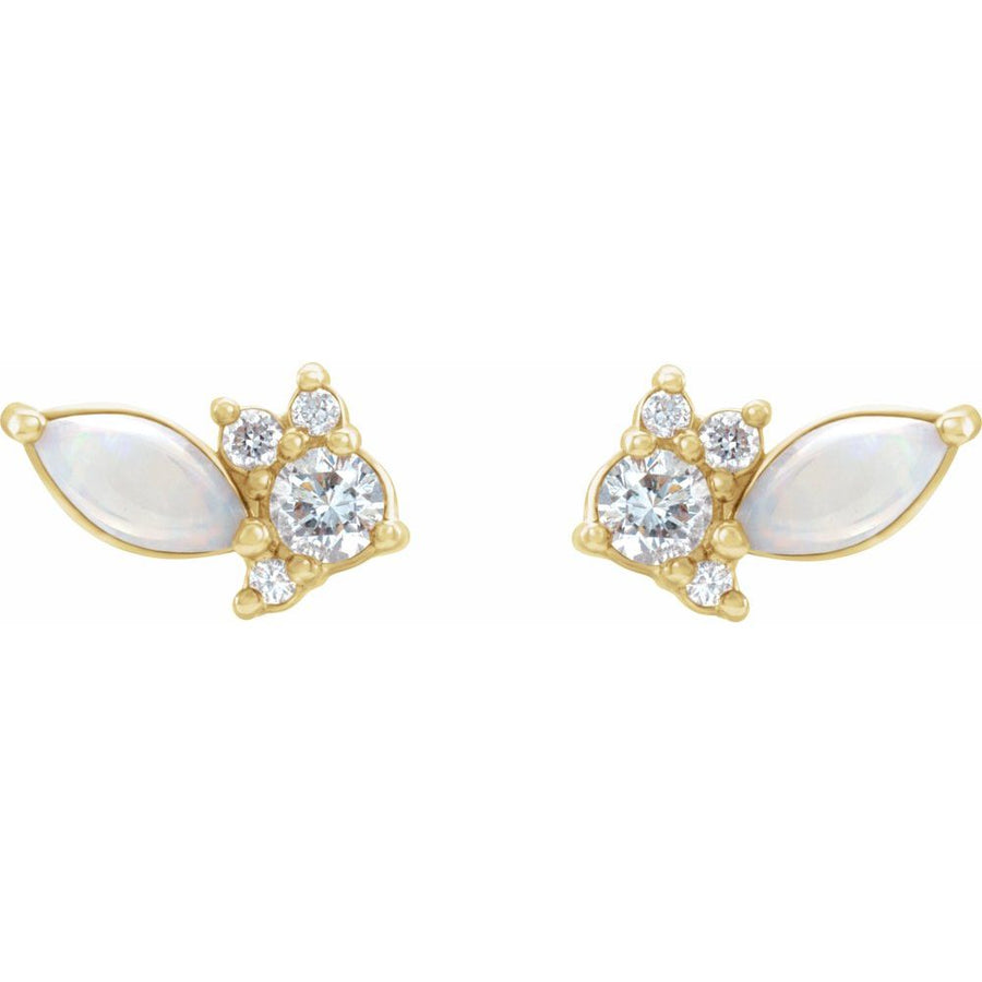 Marquise Diamond Cluster Studs • 0.08 CTW Natural Diamonds • 14K Solid Gold