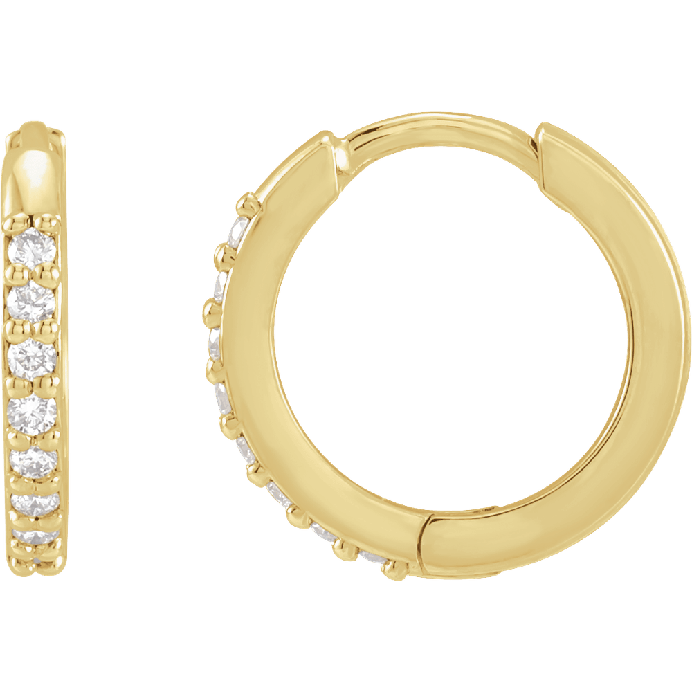 14K Solid Gold 1/8 CTW Diamond Huggie Hoop Earrings – 12.5mm