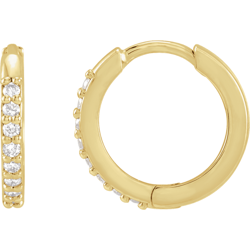 14K Solid Gold 1/8 CTW Diamond Huggie Hoop Earrings – 12.5mm