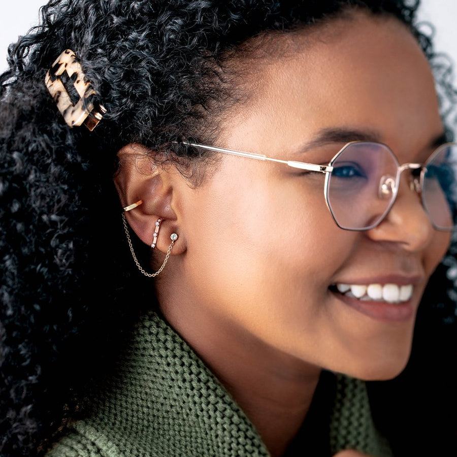 Diamond Ear Cuff with Chain – 14K Gold + 1/10 CT