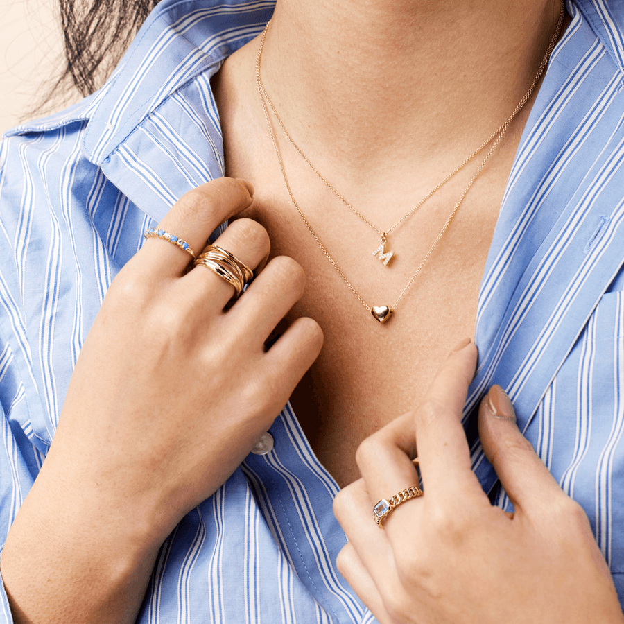 14K Solid Gold Puffed Heart Necklace – 16–18" Adjustable
