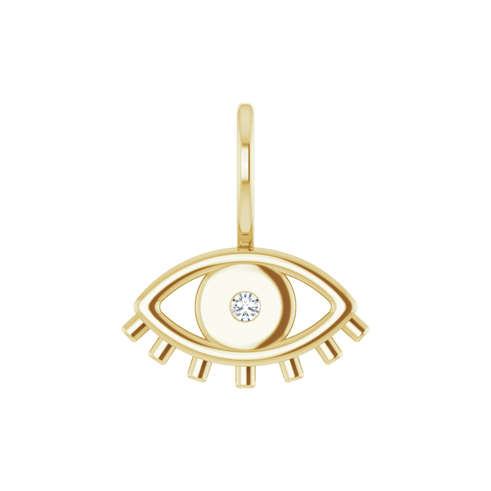 Diamond Evil Eye Charm / Pendant – 14K Solid Gold (0.02 CT)