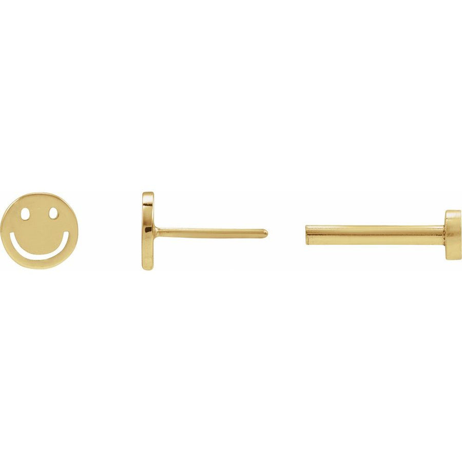 Smiley Face Flat Back Stud Earrings- 14K Gold