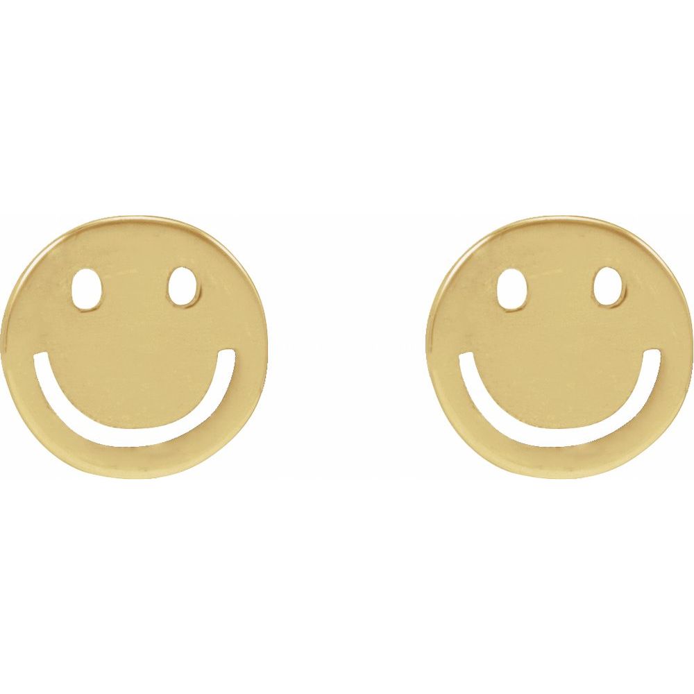 Smiley Face Flat Back Stud Earrings- 14K Gold