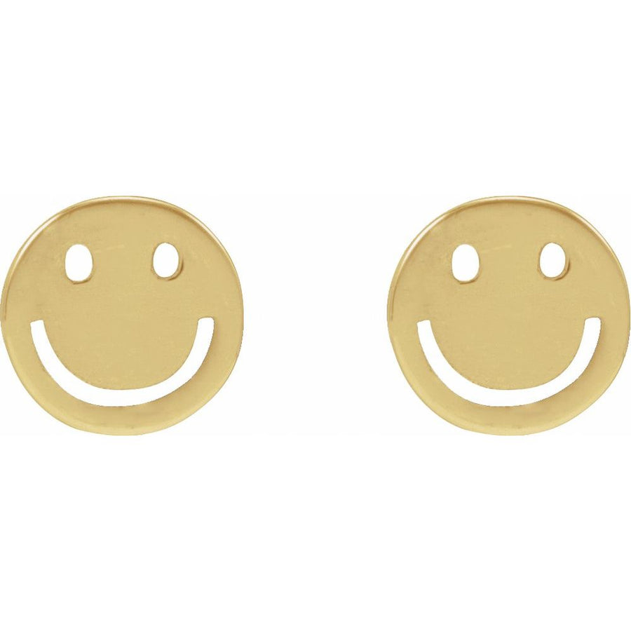Smiley Face Flat Back Stud Earrings- 14K Gold