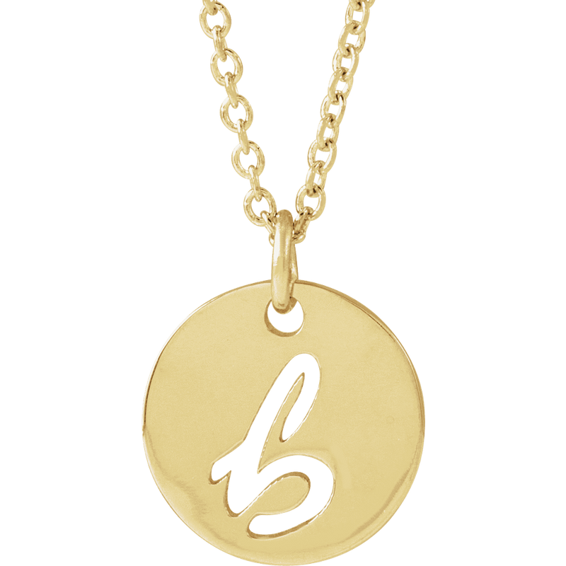 14K Yellow Gold Script Initial Necklace – 16–18" Adjustable