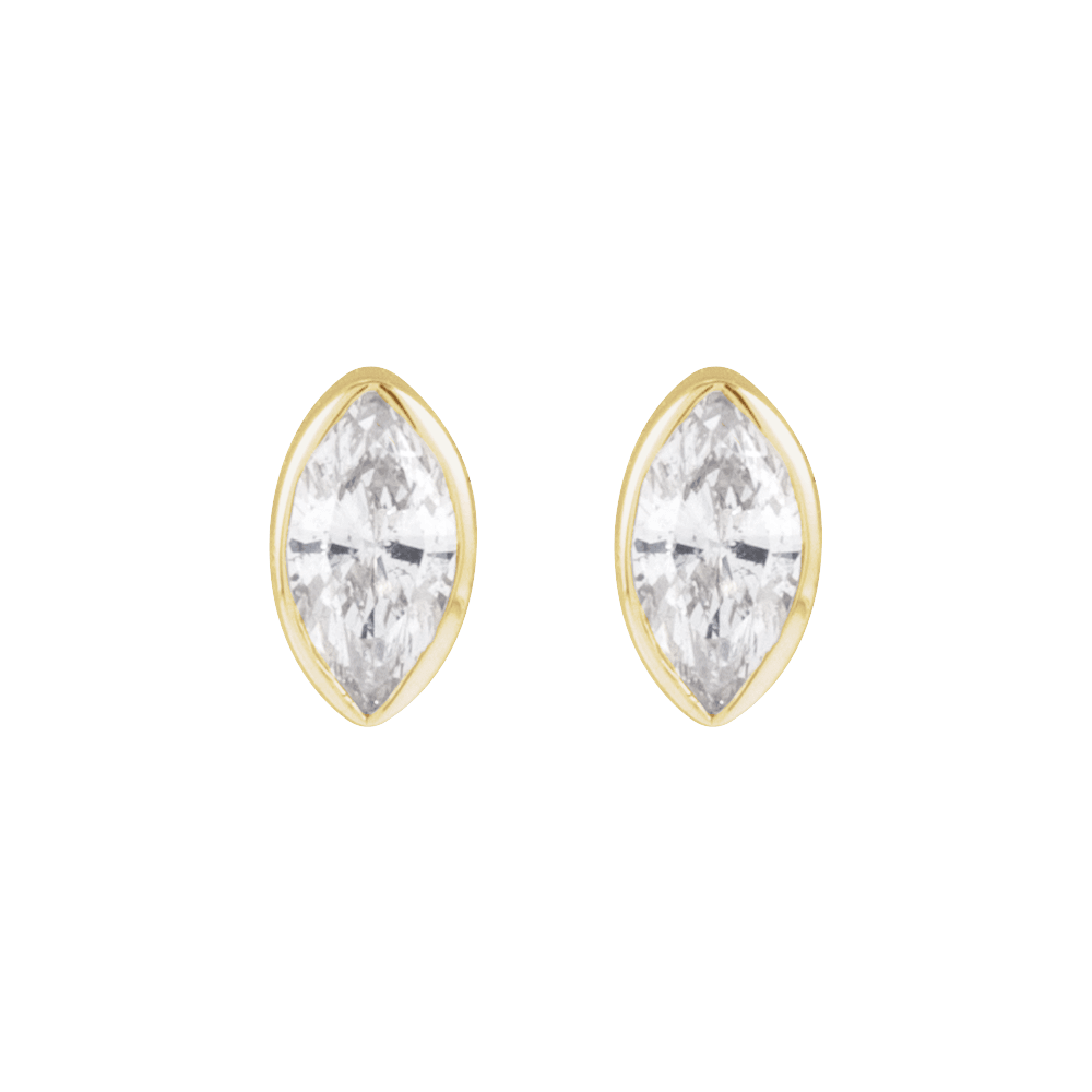 Single Marquise Diamond Bezel Stud Earring — 14K Solid Gold