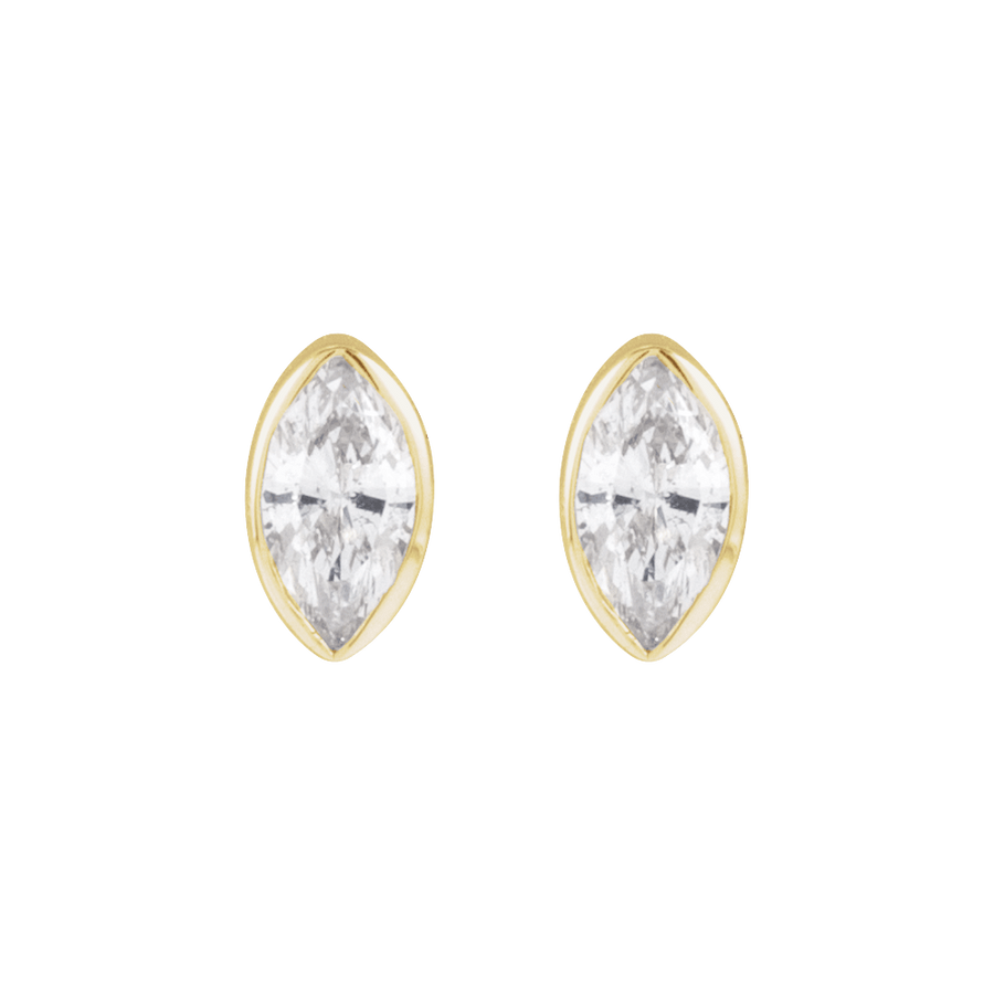 Single Marquise Diamond Bezel Stud Earring — 14K Solid Gold