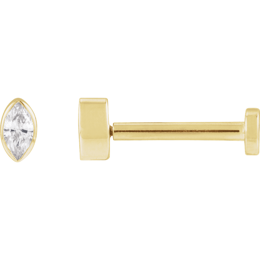 Single Marquise Diamond Bezel Stud Earring — 14K Solid Gold