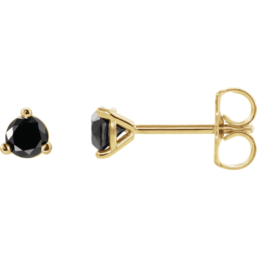 Natural Black Diamond Stud Earrings 1/8 CTW • 14K Solid Gold