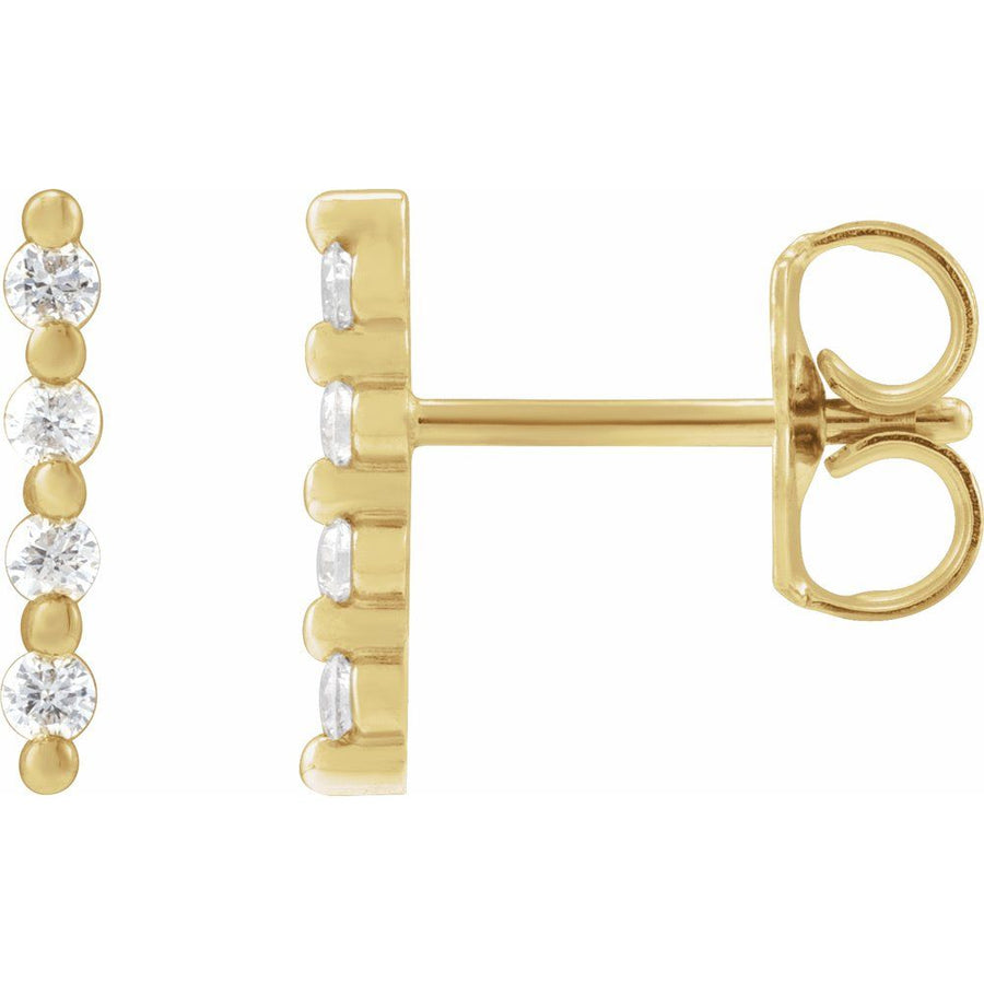 Diamond Bar Stud Earrings – 14K Solid Gold + 1/10 CTW