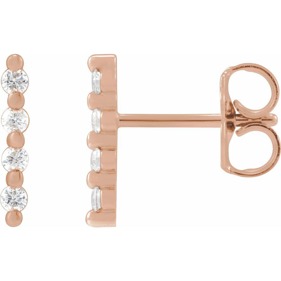 Diamond Bar Stud Earrings – 14K Solid Gold + 1/10 CTW