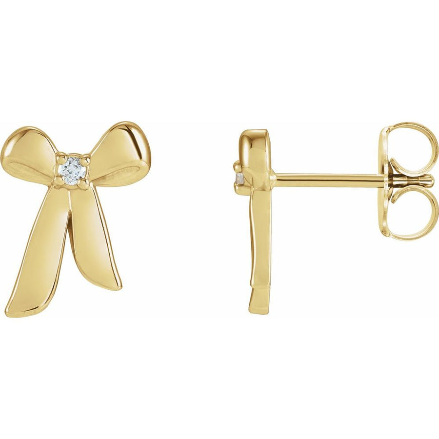 Diamond Accented Bow Earrings – 14K Solid Gold