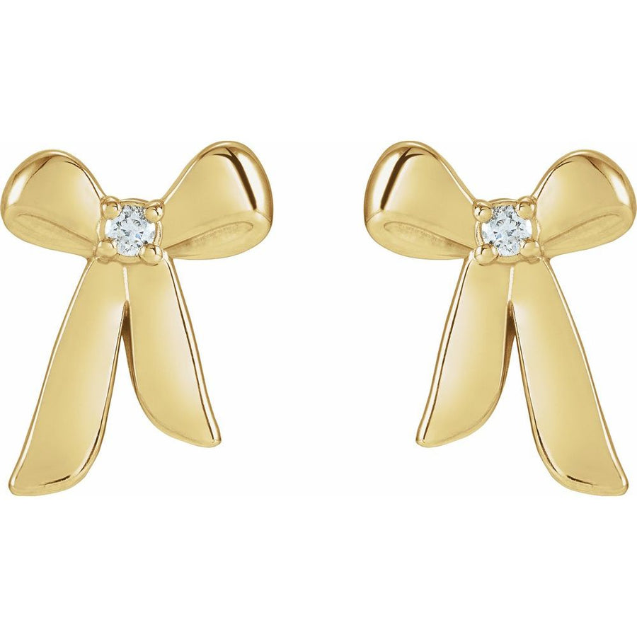 Diamond Accented Bow Earrings – 14K Solid Gold