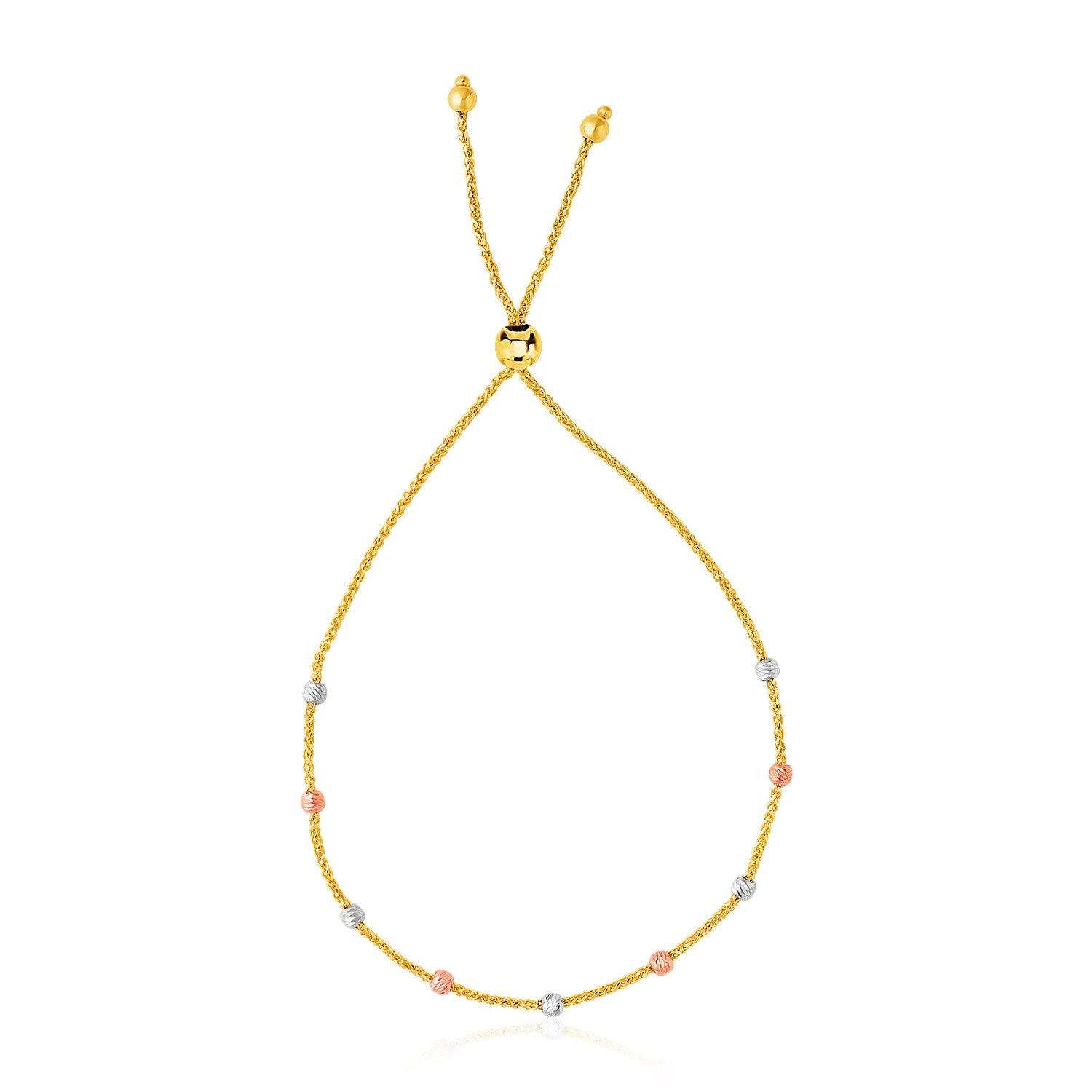 Textured Bead Station Lariat Bracelet – 14K Tri-Color Gold (5.00mm)