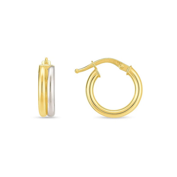 Double Round Hoop Earrings – 14K Two-Tone Gold