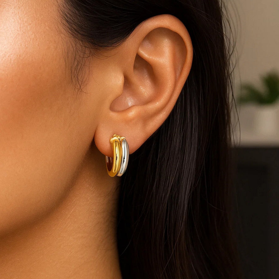 Double Round Hoop Earrings – 14K Two-Tone Gold